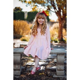 Stelle Long Sleeve Girls Dress Toddler White Dresses Skater Twirl Cotton A-Line Dress for School Casual(Pink, 7 Years)