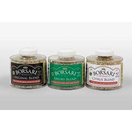 Borsari Seasoned Salt Gift Set - Gourmet Sea Salt Blends With Herbs and Spices - Set of 3, 4 oz Shaker Bottles - Includes Savory, Citrus, and Original Seasoning