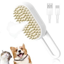 4 in 1 Cat Steam Brush for Shedding - Pet Hair Cleaning Brush Comb for Cats or Dogs, Anti-Static Steam Pet Brushes, Vibrating Massage., Cleaning, Shedding & Combing All In One! (White)