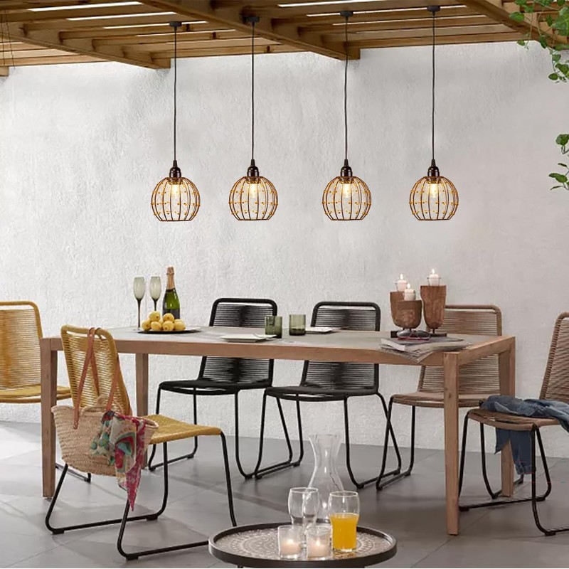 TWINKVILLA Hanging Pendant Lights, Battery Operated Outdoor Chandelier with Warm