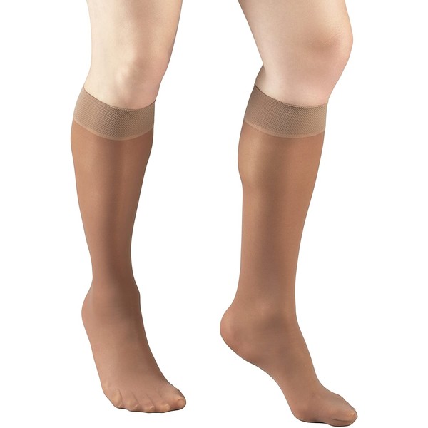 Truform Sheer Compression Stockings, 8-15 mmHg, Women's Knee High Length, 20 Denier, Taupe, Large