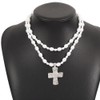 Chunky Pearl Cross Necklace for Women Trendy Gold Statement Necklace