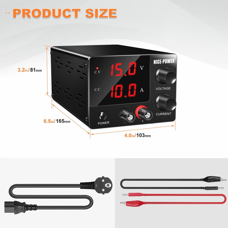 NICE-POWER DC Power Supply Variable 0~30V 0~10A, 3-Digits LED Display