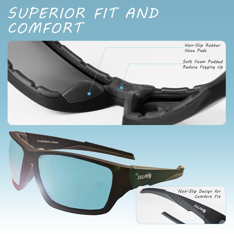 SOL PRO Polarized Riding Sunglasses Foam Padded Wraparound Fit Men