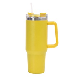FAMKX 40oz Insulated Travel Mug Tumbler With Handle And Straw,Stainless Steel Double wall Vacuum Thermos Cup Keep Drink Cold and Hot (Yellow)