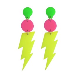 xuzhiyuan 80s Retro Neon Lightning Drop Earrings Colorful Geometric Round Acrylic Dangle Earrings Thunder Flash Lightning Drop Earrings for Women Party-D