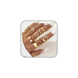 22Pcs Knuckle Rings Set for Women and Girls Dainty Butterfly Heart Stacking Ring Statement Braided Twisted Hollow Carved Vintage Bow Rings Size Mixed for Gift (gold)