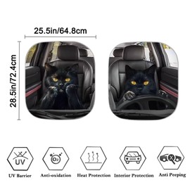 Renewold Black Cat Animal Driving Car Windshield Sunshade Outdoor UV Rays Sun Shield Blocker Universal Car Window Sun Visor Summer Foldable Sun Shade 2 Piece Set Protector Car Accessories Interior
