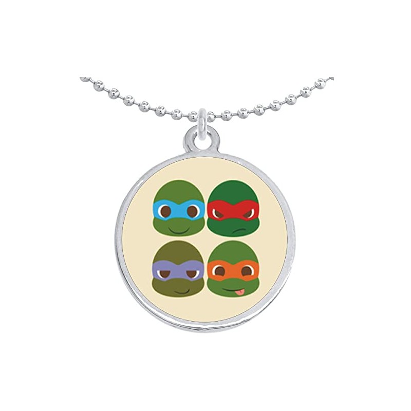 Turtles with Masks Round Pendant Necklace