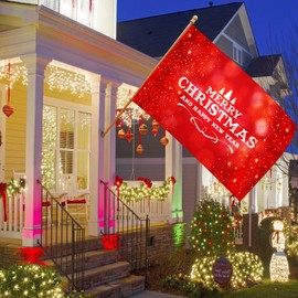 Merry Christmas Flag 3x5 FT Sturdy for Outside, Happy New Year Flag Outdoor Polyester, Long Lasting Red Xmas and Happy New Year Flag Brass Grommets for Party Wall Decoration