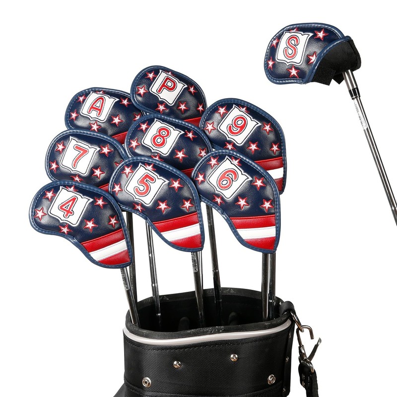 Leather Golf Club Iron Head Covers 9 Piece Set Headcover