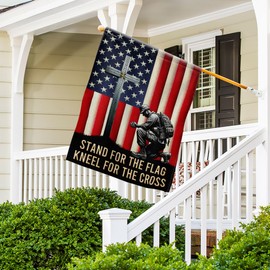 FLAGWIX Outdoor American Army Veteran Flag - Stand For The Flag Kneel For The Cross House American Flags for Outside 29.5" x 39.5" - 4th of July Memorial Day Decorations for Home Garden Decor