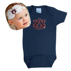 Future Tailgater Auburn Tigers Baby Onesie and Shabby Bow Headband Set (Newborn / 13")