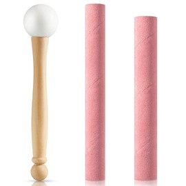 Nuanchu 3 Pieces Crystal Singing Bowl Mallet Set, Include Thick Suede Striker Solid and Hollow Sound Bowl Stick, Crystal Singing Bowl Rubber Mallet with Wood Handle for Playing Bowl (Pink)