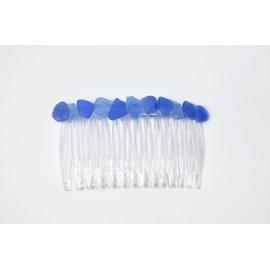 Genuine Cobalt and Cornflower Blue Sea Glass Hair Comb