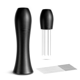 MICXNIC WDT Tool Espresso, Aluminum Alloy Coffee Distribution Tool with Stand, 13x0.4mm Stainless Steel Needle for Barista, Coffee Needle Distributor, Solve Coffee Clumping & Channel Effects, Black