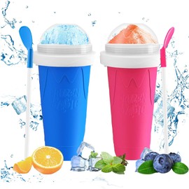 WALLBIG Slushie Maker Cup,2PCS Magic Slushy Maker Squeeze Cup,Portable Smoothie Squeeze Cup for Juices,Milk and Ice Cream Make,Cool Stuff Things Gadgets Funny Gifts for Everyone, Large, Blue,Pink