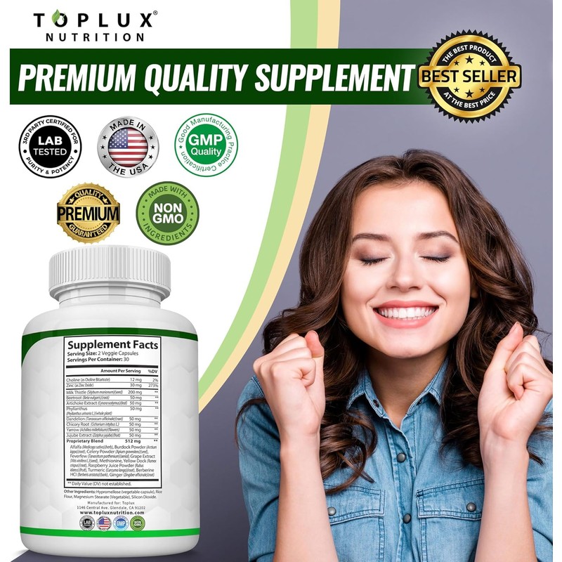 Herbal Liver Support Capsules – Milk Thistle, Dandelion, Artichoke, Turmeric,