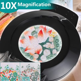 10X Magnifying Glass with Light and Stand, NUEYiO 2200 Lumen Stepless Dimmable LED Magnifying Lamp, 4" Real Glass Lens, Adjustable Swing Arm Lighted Magnifier Lamp for Repair, Crafts, Workbench-Black