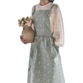 SEJMX Cute Pinafore Dress Retro Lovely Vintage Kitchen Apron Waterdrop Resistant Cotton Aprons for Women with Pockets