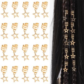 30Pcs Hollow Five Pointed Star Hair Clips Gold Dreadlock Braids Pendants Hair Jewelry Cuffs for Women Girls