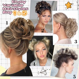 Cephermer Messy Bun Hair Piece 360°Adjustable Versatile Hairpiece Synthetic Wavy Side Comb Clip in Hair Bun Tousled Updo for Women Ash blonde mix Bleach Blonde
