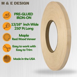 Pre-Glued Edge Banding Maple 13/16" x 250' Roll - Easy Application Iron-On Edge Banding for Furniture Restoration - Wood Edge Banding - Edge Banding Iron-On - Edge Banding