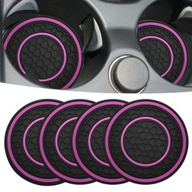 JUNAHAA Car Cup Coaster Universal Automotive Waterproof Non-Slip Cup Holders Sift-Proof Spill Holder Car Interior Accessories 4 Pack Black & Purple