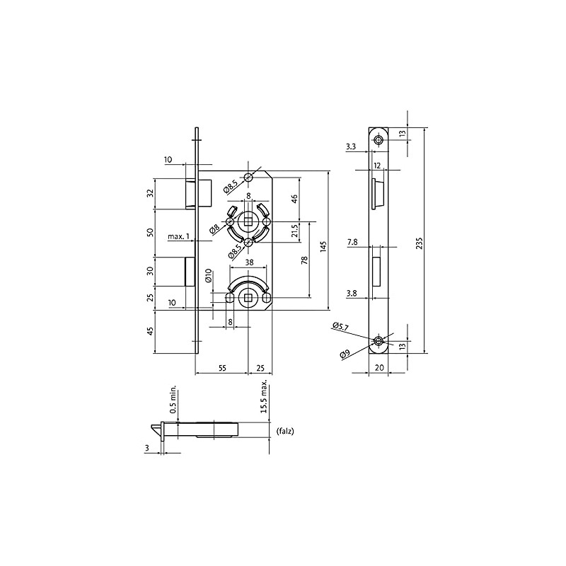 SOTECH BKS Door Lock Toilet Lock Class 1 Backset 55