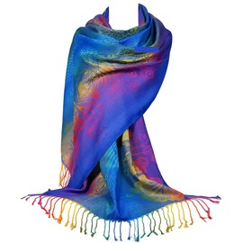 GFM® Silky Feel Peacock Rainbow Pashmina Style Scarf (EXC)(88)(PCK3-CRTNL).