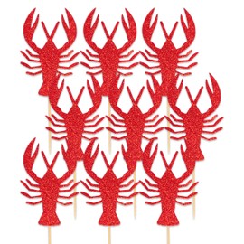 Vgaruint 9 PCS Crawfish Cupcake Toppers - Red Glitter Lobster Cupcake Picks,Seafood Dessert Decor for Birthday,Baby Shower Ocean Theme Party Supplies (Cupcake TOppeR)