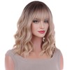 BERON 14 Inches Ombre Blonde Wig with Bangs Short Curly