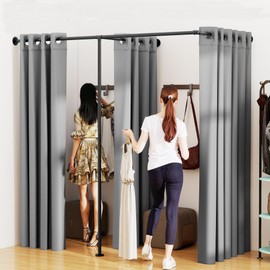 lesolar Double Fitting Room Curtains for Boutique, F-Shape Large Dressing Room with 3 Shading Curtains, Retail Privacy Protection Clothing Store Changing Rooms Divider