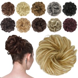 Feshfen Hairpiece with Elastic Band, Bun Hairpiece, Scrunchie with Hair, Curly Hair Bun Synthetic Hair Extensions, Ponytail Hairpieces for Women, Girls, 38g