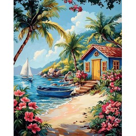 ARPADAMO Beach Landscape Diamond Art Kits for Adults,5D Diamond Painting DIY Landscape Diamond Art Diamond Painting Kits for Adult,Round Full Drill Diamonds, Diamond Art Kits for Home Decor-12x16inch