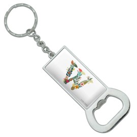 GRAPHICS & MORE Letter W Floral Monogram Initial Keychain Rectangle Chrome Plated Metal Bottle Cap Opener
