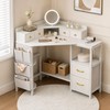 Corner Vanity Desk with Charging Station, Makeup Table with Drawers
