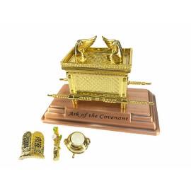 The Ark of The Covenant Replica Gold Plated Statue with Contents, Aaron‘s Rod, Manna, Ten Mandments Stone, Judaic Israel Historic Model Replica, Gift Set, Christian Decoration