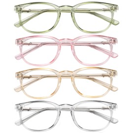 KSSESSE 4 Pack Reading Glasses for Women Men Blue Light Blocking Oval Readers with Spring Hinge 1.0