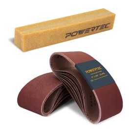 POWERTEC 4 x 36 Inch Sanding Belts and Abrasive Cleaning Stick Set, 3 Each of 40 80 120 150 240 Grit, 15PK, Aluminum Oxide Sanding Belt Assortment, Sandpaper w/Natural Rubber Eraser (11011-6)
