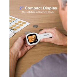 TOMLOV P10 Evo Handheld Microscope for Kids, 20X Portable Insects & Plants Loupe, Coin & Jewelry Magnifier with 2" IPS Screen & LED Light, USB Observation Microscope for Windows/macOS – White
