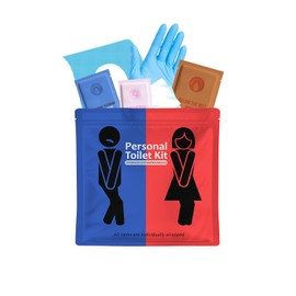 Public Restroom Kit: Pack of On-The-Go Bathroom Kits with Toilet Paper for Travel - Public Toilet Survival Kit Including Gloves, Wipes, Seat Covers in Zip Top Bag (1)