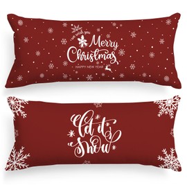 Lanpn Christmas Body Pillowcase 20x54 Set of 2, Red Green Decorative Pillow Cases 20 x 54 Extra Large Long Rectangle Oversized Lumbar Bed Body Pillow Covers Xmas Bodypillow 21x54 2 Pack