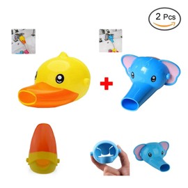 AOI Tap Extension for Children - Set of 2 Animals Tap Extension for Sink Taps - Hand Wash for Babies, Toddlers & Children Funny Tap (Elephant and Duck)