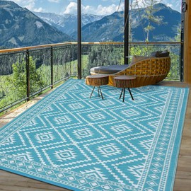 MilleLoom Outdoor Rug 9x12 Large Waterproof Rug for Patio, Foldable Reversible Plastic Straw Camping Rug, Large Carpet Area Rugs Mat for RV Porch Deck Camper Balcony, Backyard Picnic Beach,Blue
