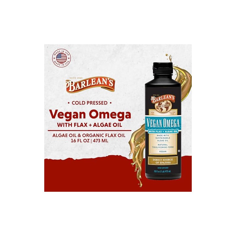 SunnyBay- Barleans Vegano Omega Líquido de Lino y Algas a