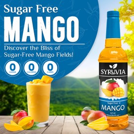 Syruvia Sugar Free Mango Syrup With Syrup Pump Dispenser – Mango Syrup Flavor, 25.4 fl oz - Perfect for Cocktails, ice Tea, Desserts, Italian Sodas, Ice and More, Kosher and Gluten-Free