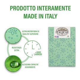 ITALICAE - Magic Cloth Made in Italy - Green Microfibre Cloth with Floral Pattern 1 Piece 70 x 50 cm - Ultra Absorbent, Perfect for Cleaning the Shower, Glass Cloth or Bathroom Floors
