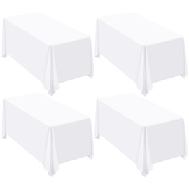 Teruntrue 4 Packs Rectangle Tablecloth 90 x 156 Inches White Polyester Table Cloth for 8 Foot Rectangle Tables Wrinkle Resistant Washable Table Cover for Wedding,Birthday,Party,Banquets Decorate