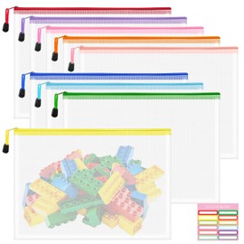 VVCOIIROEI 9pcs A4 Mesh Zipper Pouch Bags, 9 Colors, PVC Material, Reusable, Transparent, Zip Closure, Perfect for Toy Storage, Office Organization